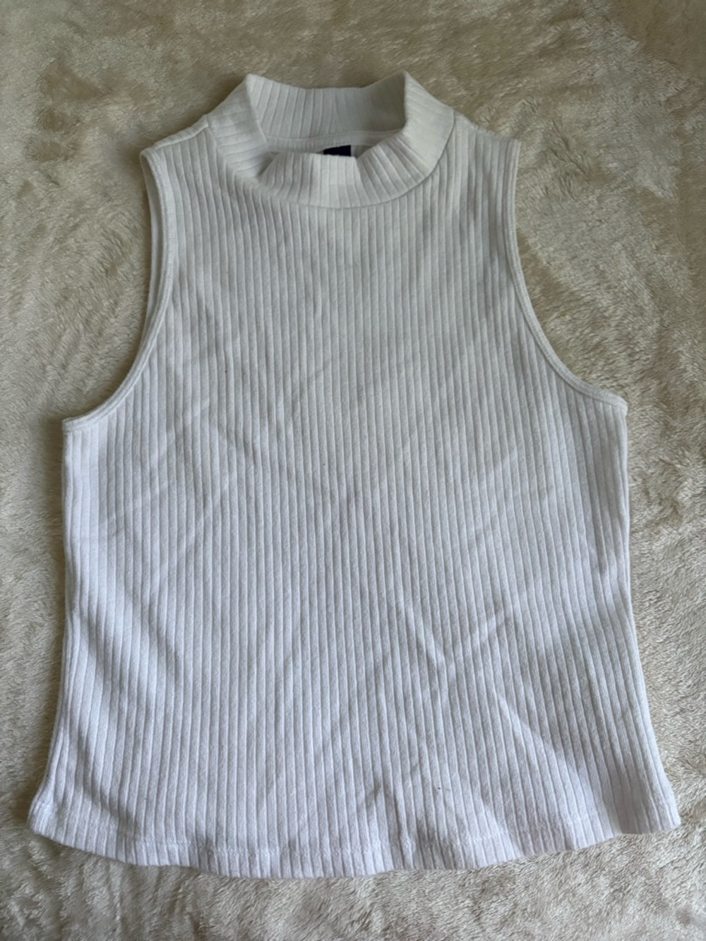 Old Navy White Ribbed Sleeveless Mock Neck Tank
